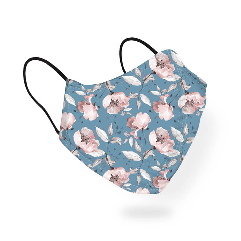 Beautiful Pastel Blue Pink Floral Pattern Designer Printed Face Mask