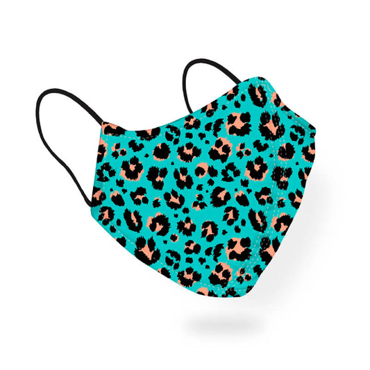 Blue Leopard Animal Print Pattern Designer Printed Face Mask