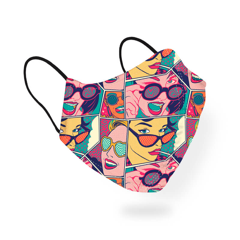 Retro Comic Style Sassy Women Girly Pattern Designer Printed Face Mask