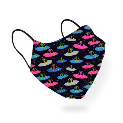 Cute Aliens on Spaceships in Space Pattern Designer Printed  Face Mask