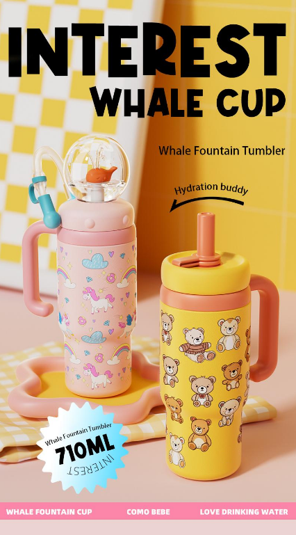 Interactive Whale Fountain Tumbler water Bottle