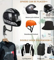 Versatile 2-in-1 Metal Helmet & Accessory Rack | Dual Hooks with 180° Swivel Rotation