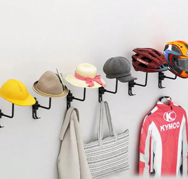 Versatile 2-in-1 Metal Helmet & Accessory Rack | Dual Hooks with 180° Swivel Rotation