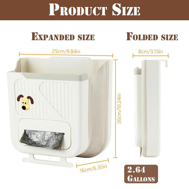 Hanging Trash Can for Kitchen Cabinet – Foldable Space-Saving Bin 2.64 Gallon
