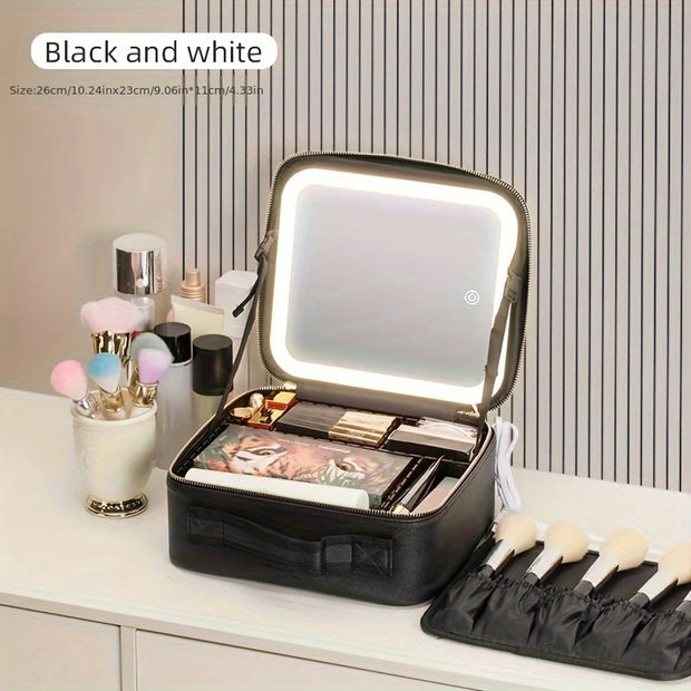 Makeup Storage Box with LED Mirror – Adjustable Compartments