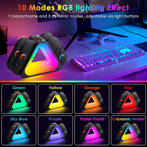 🎮 4-in-1 Game Controller Charging Dock – USB-C Charger Station with 7 RGB Lighting Modes