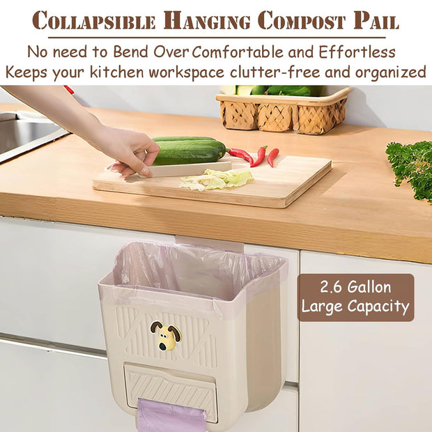 Hanging Trash Can for Kitchen Cabinet – Foldable Space-Saving Bin 2.64 Gallon
