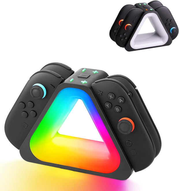 🎮 4-in-1 Game Controller Charging Dock – USB-C Charger Station with 7 RGB Lighting Modes
