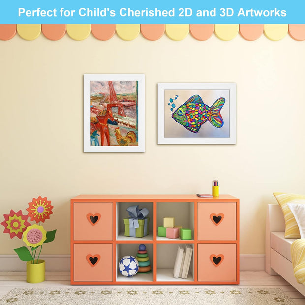 Kids Art Frame – Front-Opening & Replaceable | A4 Display & Storage Frame | For 2D/3D Artwork | Wall-Mounted White Frame