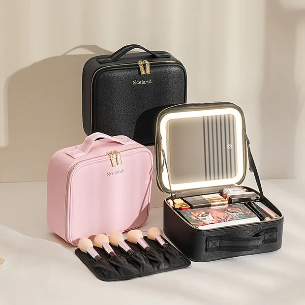 Makeup Storage Box with LED Mirror – Adjustable Compartments