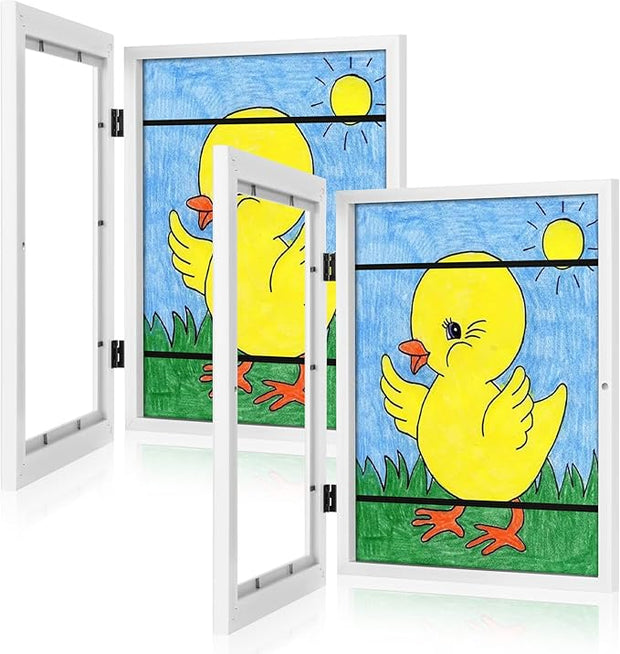 Kids Art Frame – Front-Opening & Replaceable | A4 Display & Storage Frame | For 2D/3D Artwork | Wall-Mounted White Frame