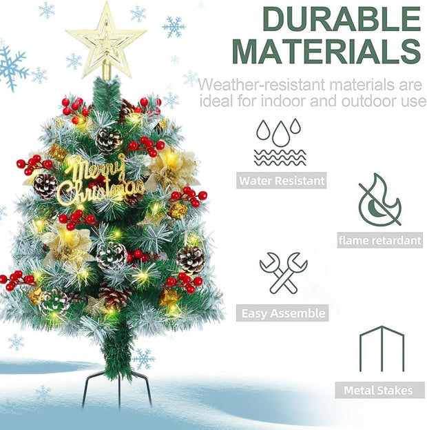 2-Pack 2.6ft Pre-Lit Christmas Pathway Trees with Pinecones | Warm White LEDs, Battery Operated