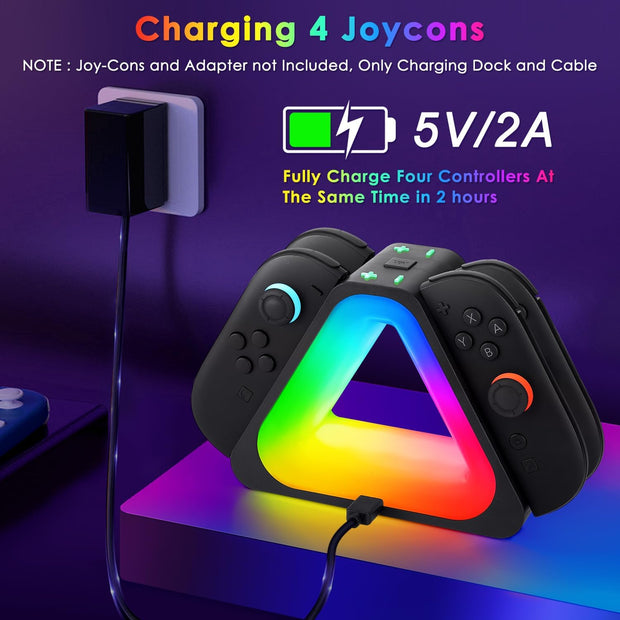 🎮 4-in-1 Game Controller Charging Dock – USB-C Charger Station with 7 RGB Lighting Modes