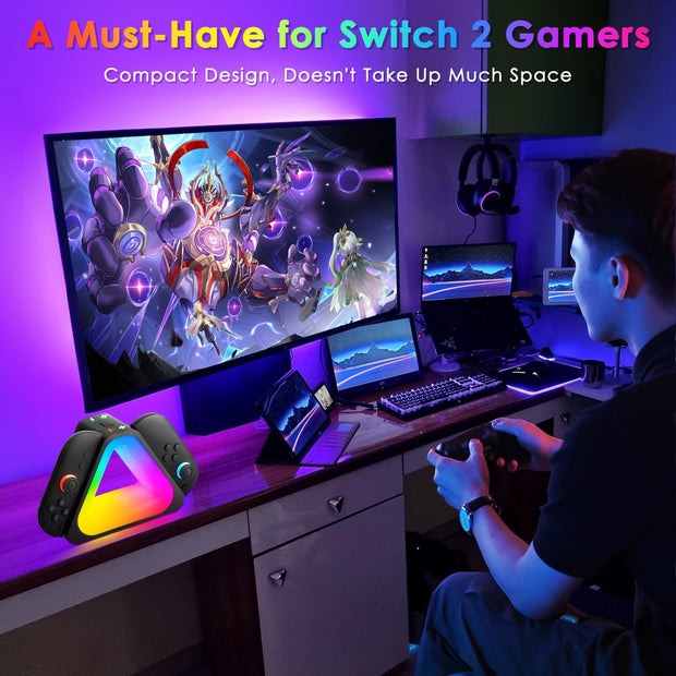 🎮 4-in-1 Game Controller Charging Dock – USB-C Charger Station with 7 RGB Lighting Modes