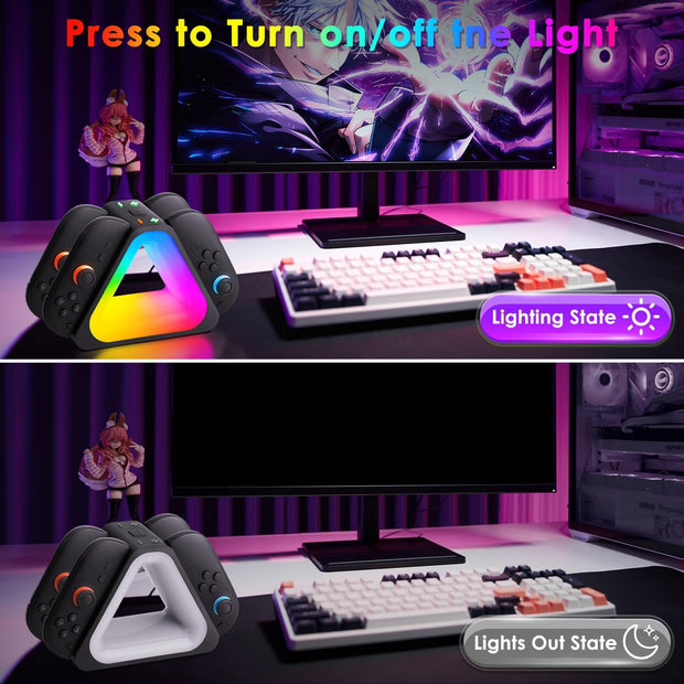 🎮 4-in-1 Game Controller Charging Dock – USB-C Charger Station with 7 RGB Lighting Modes