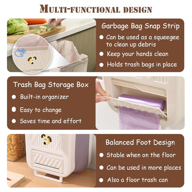 Hanging Trash Can for Kitchen Cabinet – Foldable Space-Saving Bin 2.64 Gallon