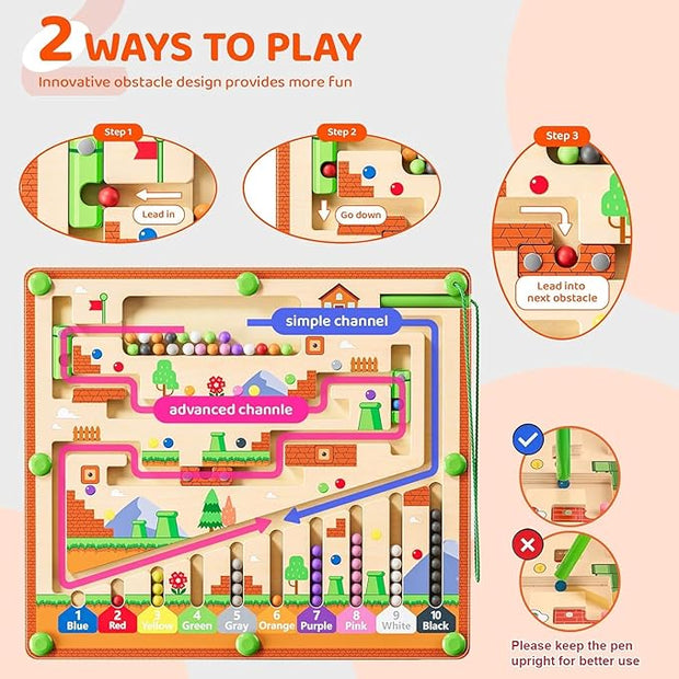 Montessori toys, magnetic color and number mazes