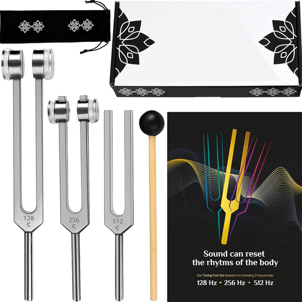 Tuning Forks for Healing Set (128Hz, 256Hz, 512Hz)