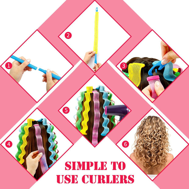 28Pcs Hair Curlers – No Heat Spiral Rollers with 2 Styling Hooks