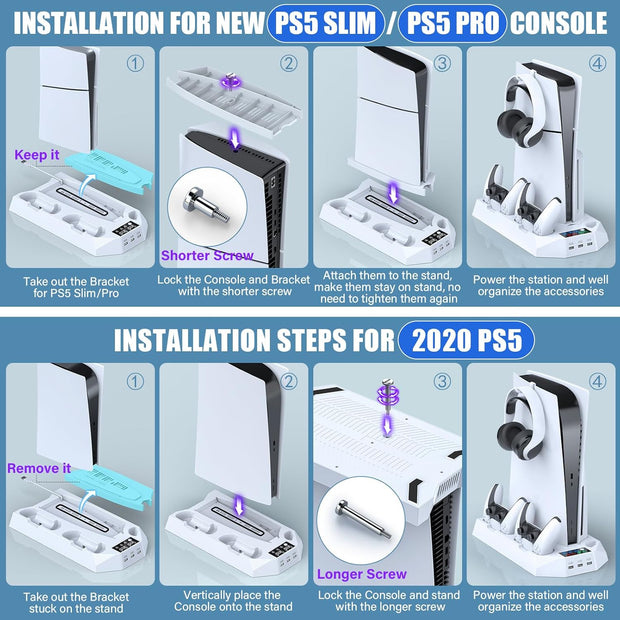 PS5 Stand and Cooling Station – Dual Controller Charger, Headset Holder & USB Hubs