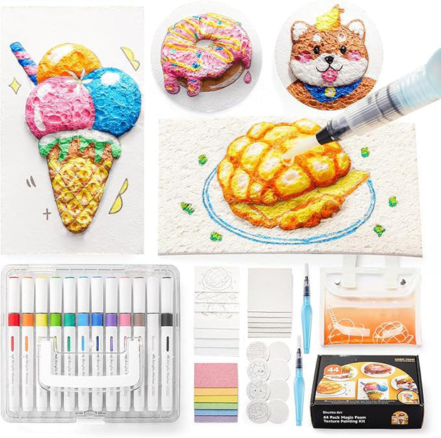 44-Piece Magic Foam Texture Painting Set – Creative Art & Craft | 3D Effect Texture Painting Kit for Kids and Adults