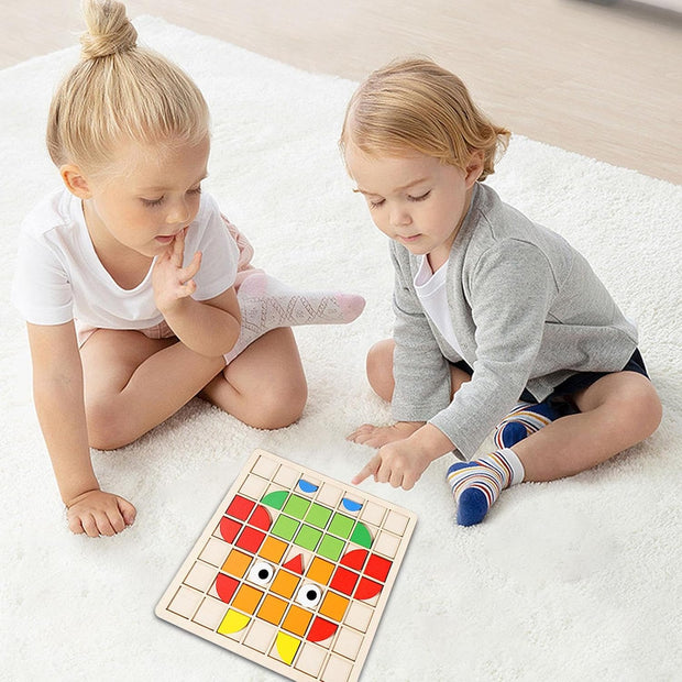 Wooden Mosaic Pattern Puzzle – 120 Colorful Shape Blocks for Kids