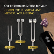 Tuning Forks for Healing Set (128Hz, 256Hz, 512Hz)