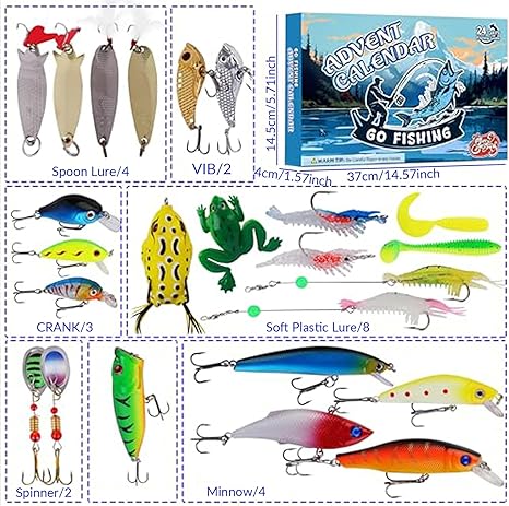 2025 Christmas Advent Calendar, Fishing Gear Set, Lures, Fun Fishing