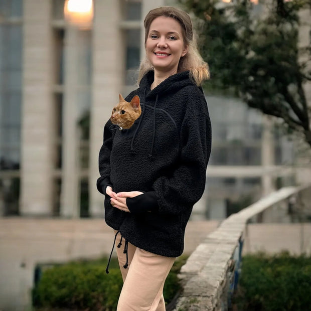 Khaki Hoodie with Pet Carrier Pocket – Cozy Style with Functional Design