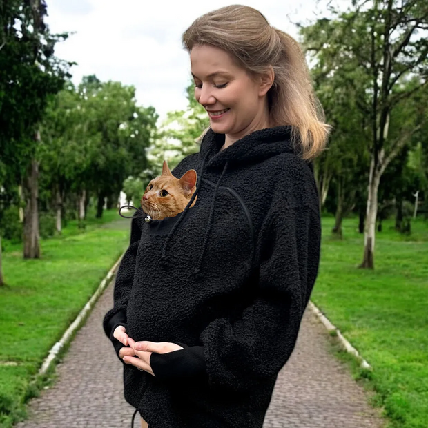 Khaki Hoodie with Pet Carrier Pocket – Cozy Style with Functional Design