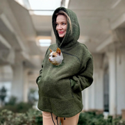 Khaki Hoodie with Pet Carrier Pocket – Cozy Style with Functional Design