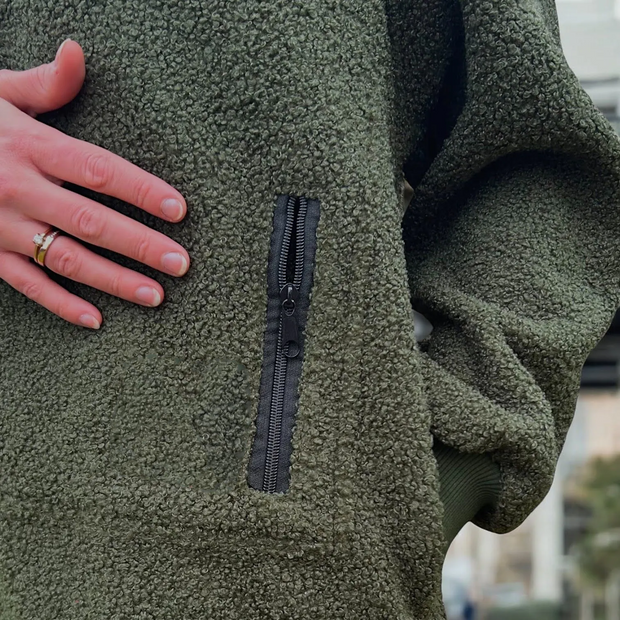 Khaki Hoodie with Pet Carrier Pocket – Cozy Style with Functional Design