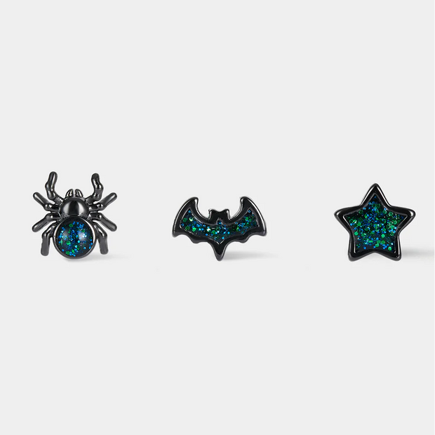 Halloween Nose Stud Set – 3pcs Gothic Sparkle Design