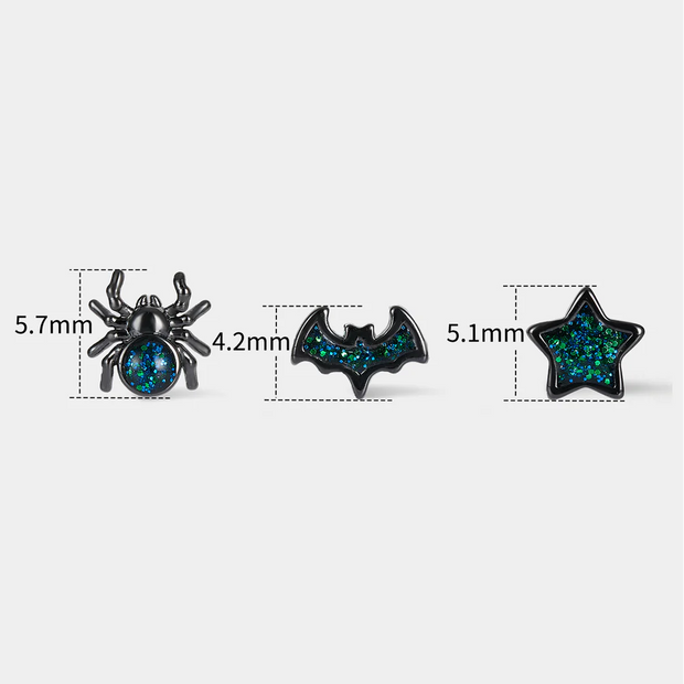 Halloween Nose Stud Set – 3pcs Gothic Sparkle Design