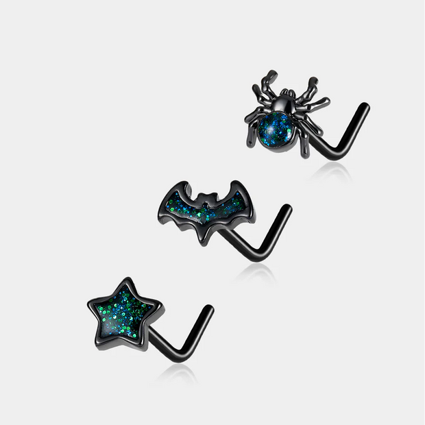 Halloween Nose Stud Set – 3pcs Gothic Sparkle Design