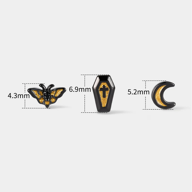 Halloween Nose Stud Set – 3pcs Gothic Sparkle Design