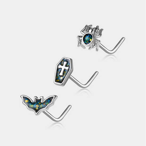 Halloween Nose Stud Set – 3pcs Gothic Sparkle Design