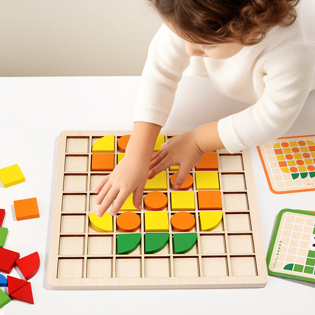 Wooden Mosaic Pattern Puzzle – 120 Colorful Shape Blocks for Kids