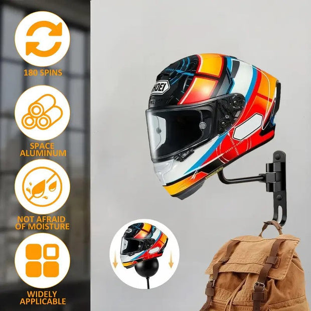 Versatile 2-in-1 Metal Helmet & Accessory Rack | Dual Hooks with 180° Swivel Rotation
