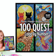 100 QUEST Number Coloring Book Set – Squares + Triangles + Hexagons + Circles (Black Background)