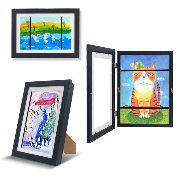 Kids Art Frame – Front-Opening & Replaceable | A4 Display & Storage Frame | For 2D/3D Artwork | Wall-Mounted White Frame