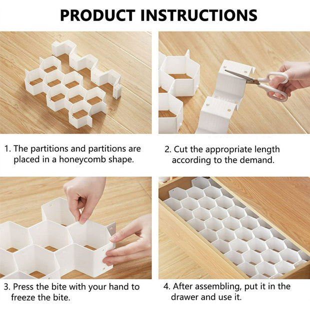 Honeycomb Drawer Organizer – 2 Pack Divider for Socks, Underwear, Bras, Ties, Belts & Scarves