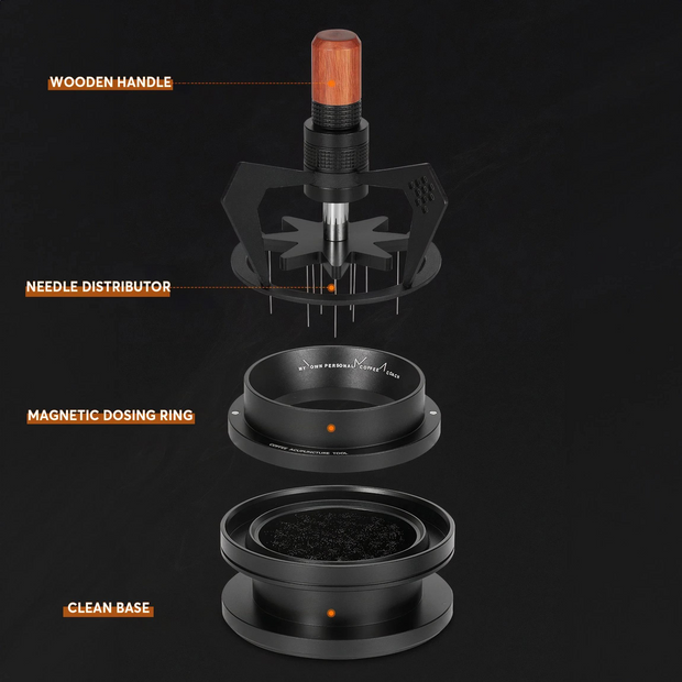 Gear Rotation WDT Tool – Espresso Distribution & Dosing Funnel 2-in-1